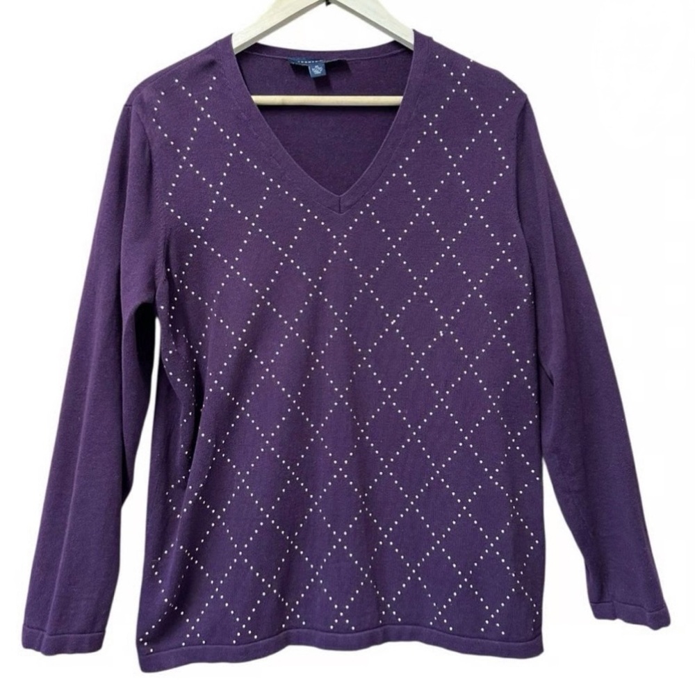 Tommy Hilfiger Deep Purple V-Neck Sweater with Gold beads
